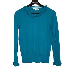 Boden | Bernadette Ruffle Trim Pullover Sweater Teal Turquoise Size 4